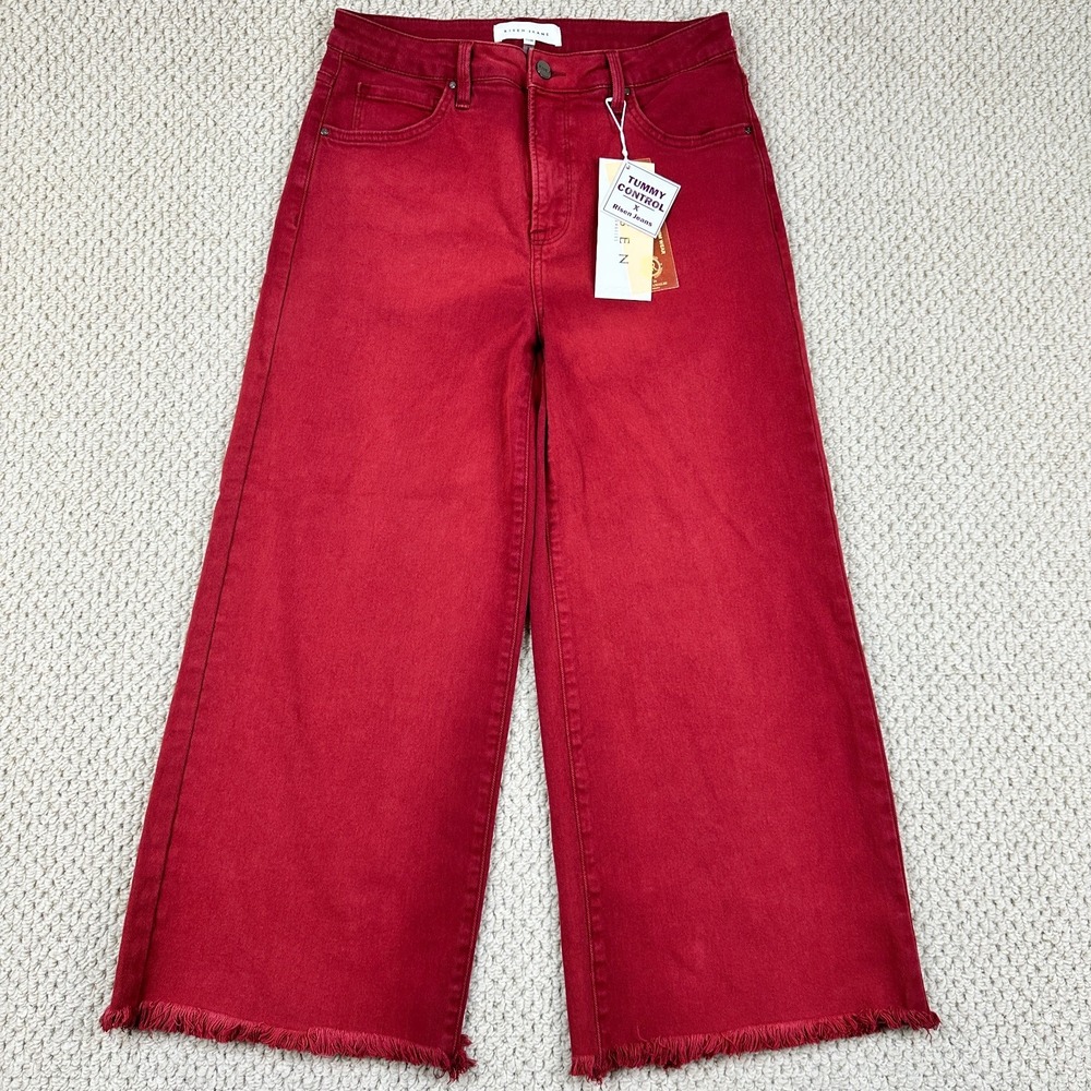 Risen Jean Women 11/30 Wine High Rise Tummy Control Crop Wide Leg Flare Pant NEW